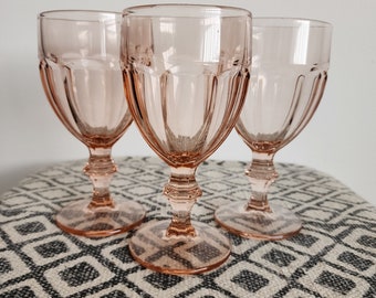 Set of 3 Vintage Gibraltar Pink Libbey Glass Duratuff Water Goblets