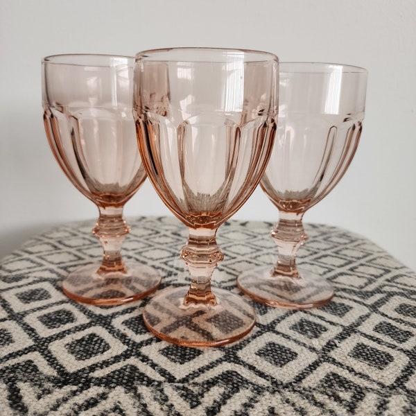 Set of 3 Vintage Gibraltar Pink Libbey Glass Duratuff Water Goblets