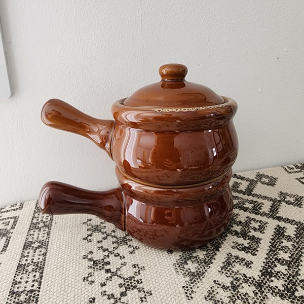 Set of 2 Vintage Stoneware Soup Bowls with Lids