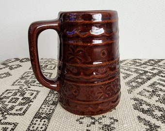 Large Vintage Stoneware Marcrest Mug in "Daisy & Dot" Pattern Solid Brown