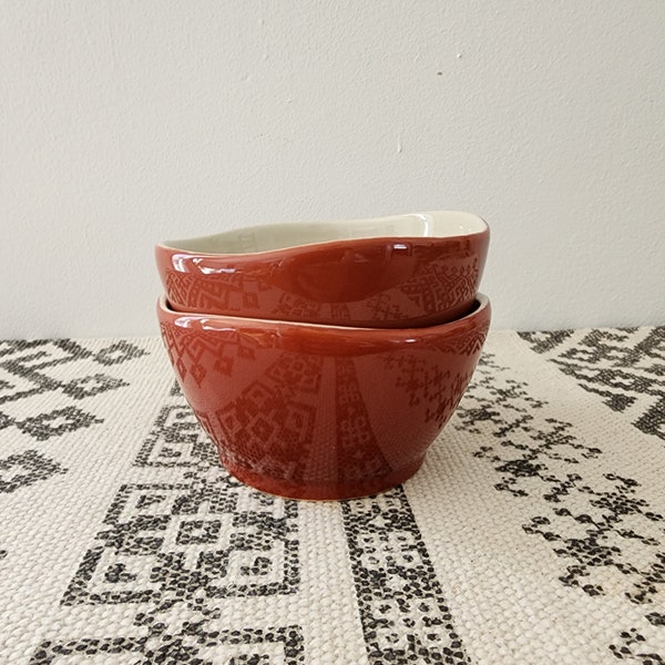 Set of 2 Small Handmade Deep Ceramic Snack Bowls with Irregular Shaped Rim