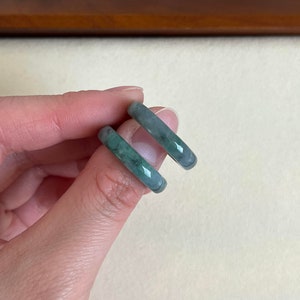 Icy Black Grey Wuji, Imperial Green Jadeite Ring - Square Round Stone Band - Natural Type A Burma Jade - Precious, Protection, Fortune, Luck