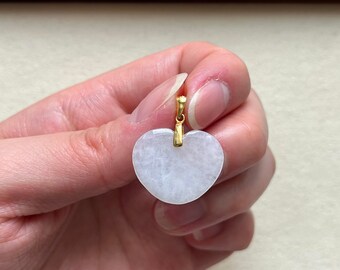 Icy Snow White Heart Jadeite Pendant - 100% Natural Type Grade A Burma/Burmese/Myanmar Jade/18K Gold on Sterling Silver S925/Layering, Chic