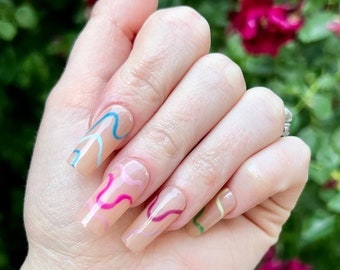 Swirl Nails | Press On Nails | Handmade Nails | Glue On Nails | Colorful Nails | Stick On Nails | Nail Design |Nail Art