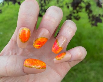 Press On Nails | Marble | Lava | Funky Nails | Stick On Nails | Nails With Designs | Fake Nails | Glue On Nails