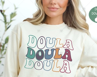 Doula SVG, Retro, Wavy Text SVG PNG, Doula Appreciation, Midwife Gift, Sublimation Design, Doula life png, Doula svg, Mother baby nurse