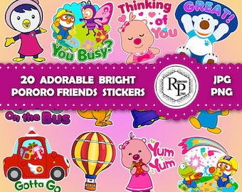 Best Seller ** Vivid Bright Color Pororo Friends ONE (1) Stickers Sheet Plus Free Coloring Pages - Bundle Printable Stickers  (Read Info)