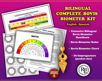 Dowsing - Pendulum Bilingual Bovis Biometer Dowsing Chart Kit + Extensive Handbook - De-Impregators pocket size - Radionics  (see more)