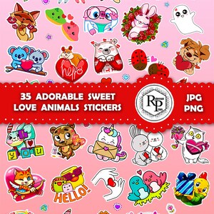 BestSeller**** Sweet Love Animals ONE (1) Stickers Sheet PNG/JPG plus Free Activity Book for Kids - Printable Animal Stickers (See Info)