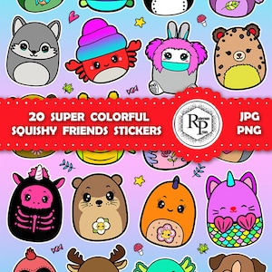 Bestseller Bundle ** Squishy Friends EIN Aufkleberbogen - PNG, JPF Plus kostenlose zusätzliche Aufkleber (Siehe Beschreibung)