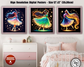 Colorful Princess Wall Art - Princess Nursery Poster - Fairytale Decor - Nursery Decorations #A