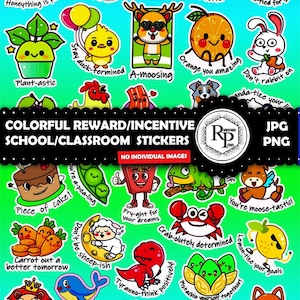 BestSeller** Classroom/School Reward ONE (1) Stickers Sheet PNG/JPG plus Free Baby Animals Coloring Book and Extra Stickers #16 (See Info)