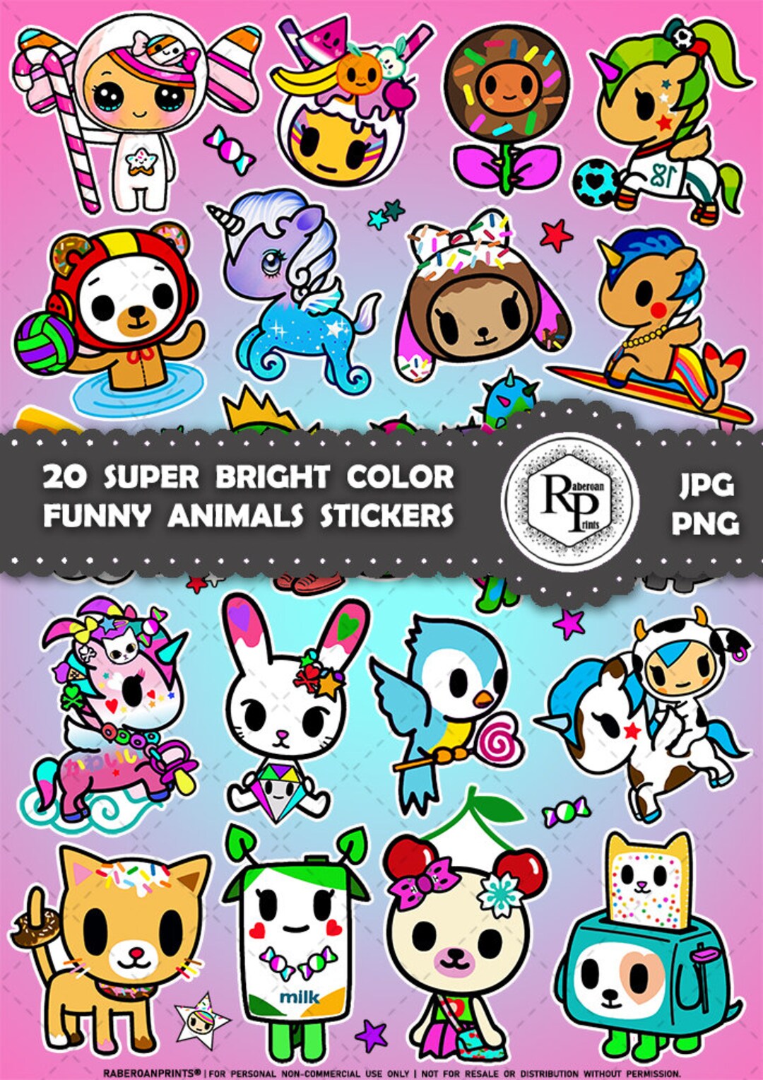 Colored Animal Sticker Best Selling** Super Bright Color Funny Animals ONE (1) Stickers Sheet ...