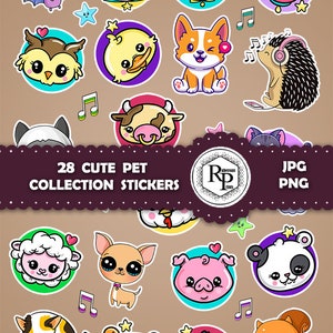 Cute Pet Collection ONE (1) Stickers Sheet, PNG,JPF - Printable Stickers & Gift Box Template - Bundle Printable Stickers  (See Info)