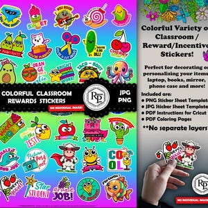 BestSeller** Classroom/School Reward ONE (1) Stickers Sheet PNG/JPG plus Free Baby Animals Coloring Book and Extra Stickers #17 (See Info)