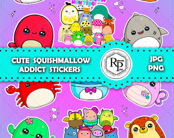 Squishmallow Addict Stickers Sheet, Print & Cut - PNG, JPF Plus Free Coloring Bookmarks -Printable Animal Stickers  (Read Info)