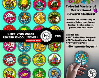 Reward Stickers for Teachers, School Motivational Stickers, Cute Classroom Sticker Bundle, Cricut PNG Sticker Sheet, Student Reward Labels