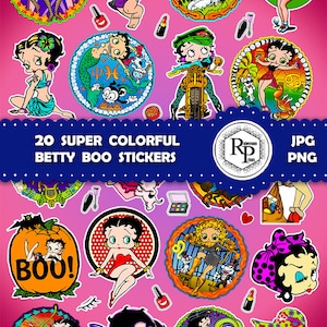 Best Selling*** Super Vivid Color Adorable Betty Boo ONE (1) Stickers Sheet Plus Free Gift Box Template- Bundle Stickers  (Read Description)