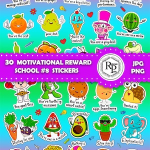 BestSeller*** Classroom/School Motivational Reward ONE (1) Stickers Sheet #VIII in Png/Jpg Files plus Free Coloring Pages (Read Info)