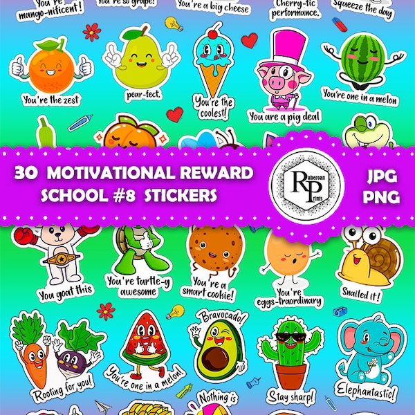 BestSeller*** Classroom/School Motivational Reward ONE (1) Stickers Sheet #VIII in Png/Jpg Files plus Free Coloring Pages (Read Info)