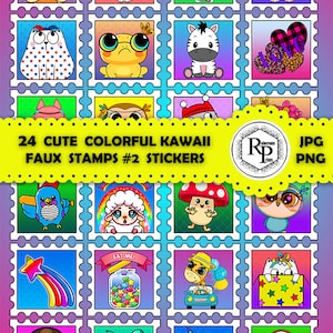 BestSeller**** Adorable Kawaii Faux Stamps # 2 - ONE (1) Stickers Sheet -PNG/JPF - Printable Animal Stickers  (See Info)