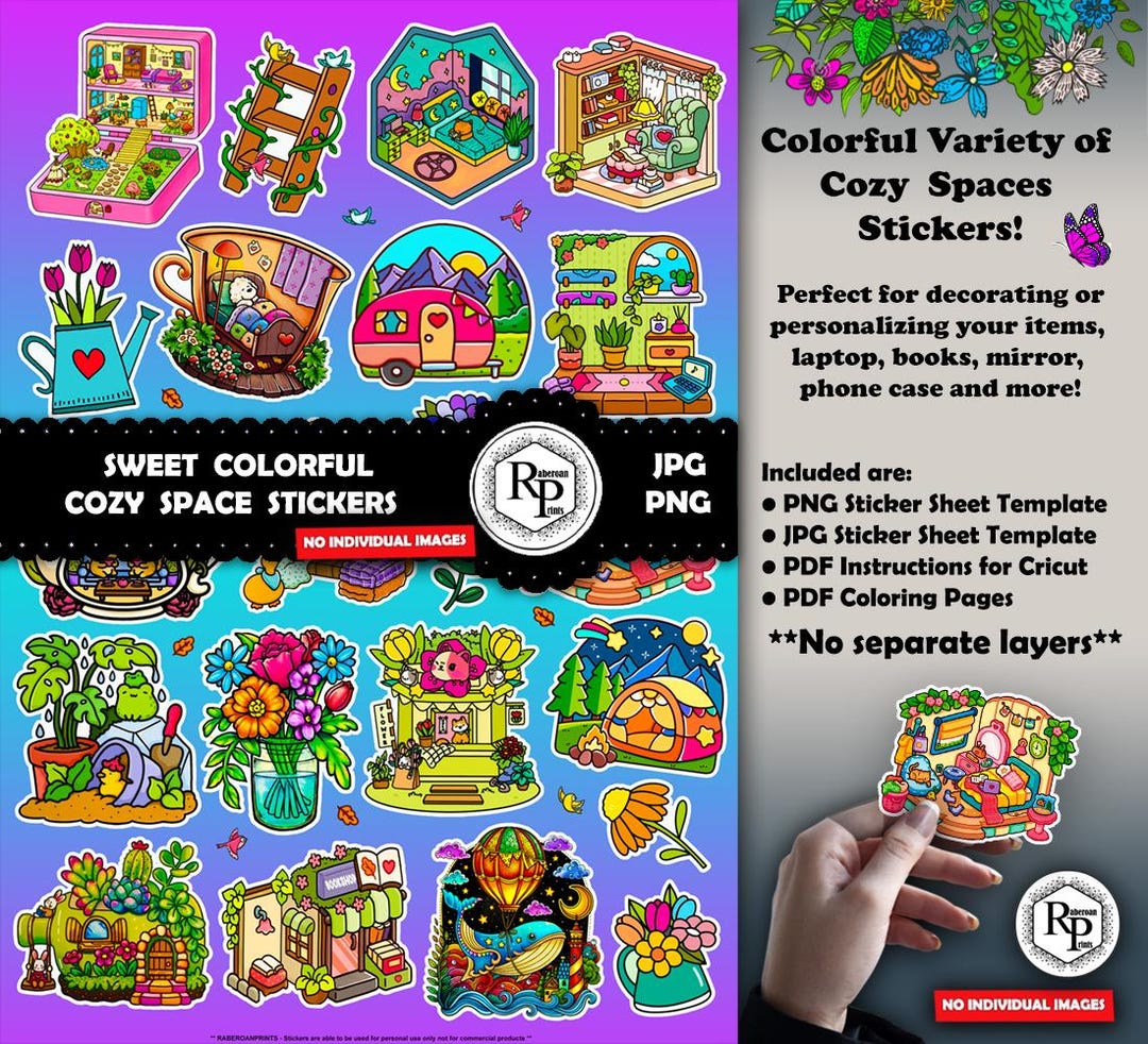 Stickers Cozy Spaces Sheet-+ Bonus Gift Box Template - Planner - Junk ...