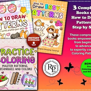 How to Draw Patterns Step by Step 3 Complete Books + Bonus Coloring Book and Stickers- Instant Download  (see info)