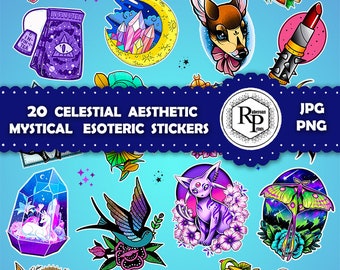 Stickers Mystical | Esoteric | Magic Sheet, Bonus Box Template - Junk Journaling Planner Card Making Scrapbooking (See Info)