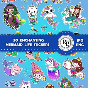 Best Selling*** Colorful Enchanting Mermaid Life ONE (1) Stickers Template, Print & Cut - PNG, JPG plus Free Coloring Pages (See Info)