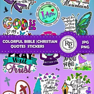 Powerful Bible | Christian Quotes ONE (1) Stickers Sheet PNG/JPG plus Free Bible Coloring Book - Bundle Printable Stickers  (See Info)
