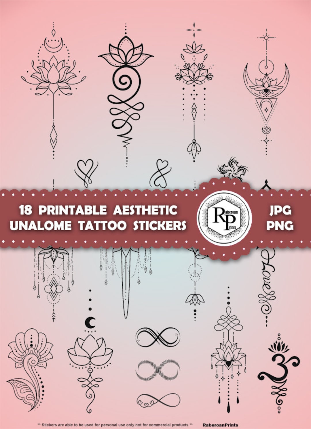 Printable Aesthetic Tattoo Design ONE (1) Stickers Sheet | Instant ...