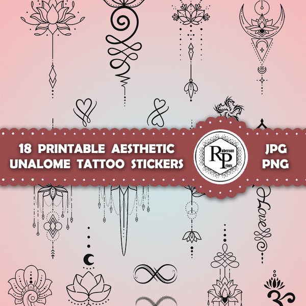 Printable Aesthetic Tattoo Design ONE (1) Stickers Sheet | Instant Download | Hand Drawn Tattoo | Best Selling Tattoo (Read Info)