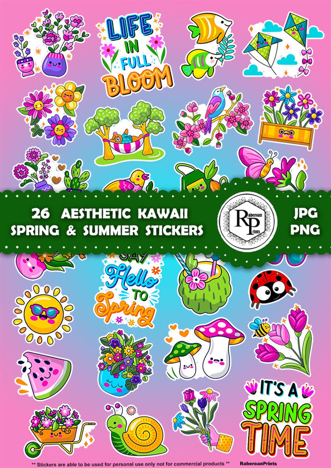 Stickers: Kawaii Spring Summer Floral (1) Sheet, + Bonus Gift Box ...