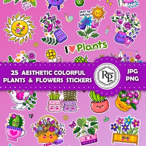 BestSeller** Kawaii Plants and Flowers ONE (1) Stickers Sheet, PNG, JPF & Gift Box Template -Kawaii Stickers - Printable Stickers (See Info)