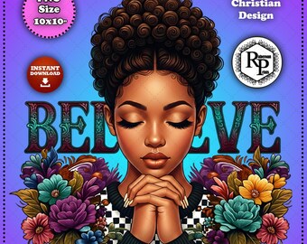 Sublimation Christian Afro Woman PNG: Prayer Journal Cover  Best Quality - Bonus B/W Motivational Stickers - Instant Download #3 (see Info)