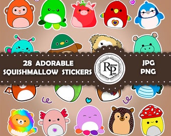 BestSeller**** Adorable Squishmallow ONE (1) Stickers Sheet -  PNG, JPF Plus Free Coloring Pages - Printable Animal Stickers  (See Info)