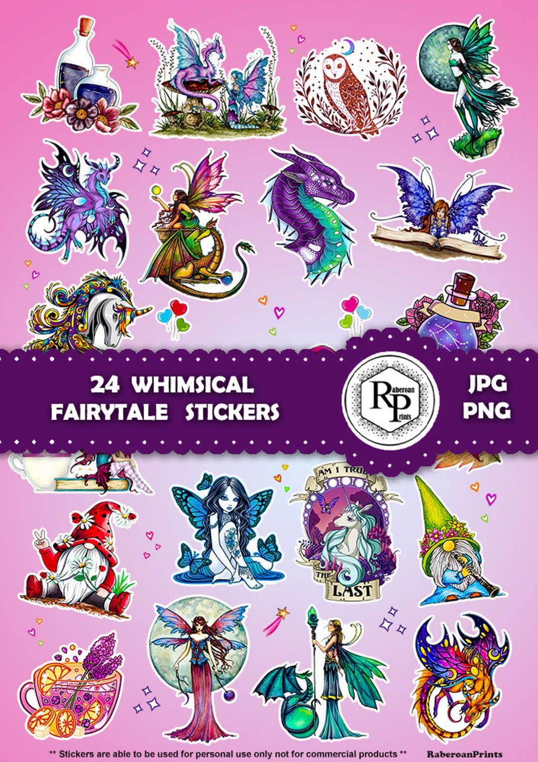 Whimsy Sticker Printable Stickers Whimsical Fairytale Style Sheet Template, Bonus Gift Box ...