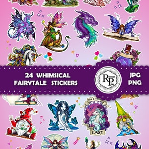 Super Bundle**** Aesthetic Whimsical Fairytale ONE (1) Stickers Sheet Template, Print & Cut - PNG, JPF Plus Gift Box Template (See Info)