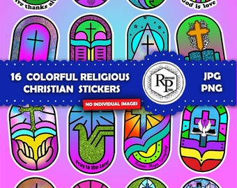 Religious Church Icons Bible Journaling/Planners (1) Stickers Sheet + Bonus Colorful Bookmarks - Jesus/Bible Quotes - Junk Journal