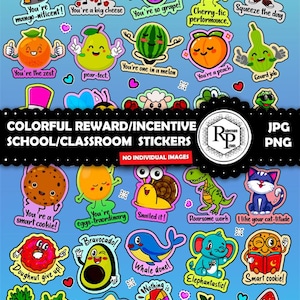 BestSeller** Classroom/School Reward ONE (1) Stickers Sheet PNG/JPG plus Free Baby Animals Coloring Book and Extra Stickers #15 (See Info)