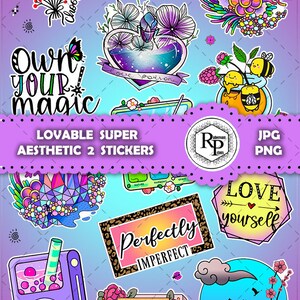 BestSeller*** Vivid Colorful Lovable Super Aesthetic #2 ONE (1) Stickers Sheet PNG, JPF - Printable Stickers - Bundle Stickers   (Read Info)