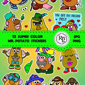Best Selling** Super Bright Color Mr. Potato ONE (1) Stickers Sheet Plus Free Coloring Bookmarks  - Printable Stickers  (Read Description)