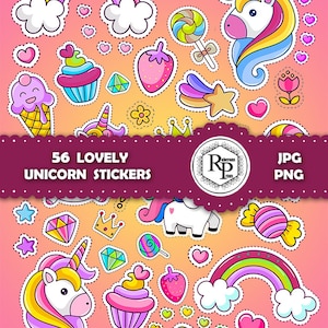 BestSeller** Lovely Unicorn ONE (1) Sticker Sheet template - PNG, JPF Colorful Unicorns - Bundle Printable Stickers (See Info)