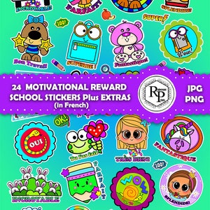 Best Seller*** Colorful Classroom Incentive | Motivational Reward ONE (1) Stickers Sheet in French plus Free Coloring Pages (See Info)
