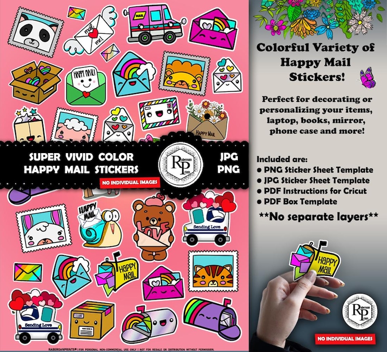 Happy Mail Stickers: Vivid Color Scrapbooking Stickers (PNG/JPG) - Etsy
