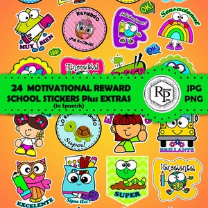 Best Seller*** Colorful Classroom Incentive | Motivational Reward ONE (1) Stickers Sheet in Spanish plus Free Coloring Pages (See Info)
