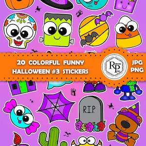 Pacote mais vendido *** Adesivos coloridos estilo Halloween nº 3 em uma página, PNG, JPF mais páginas para colorir gratuitas de Halloween (ver informações)