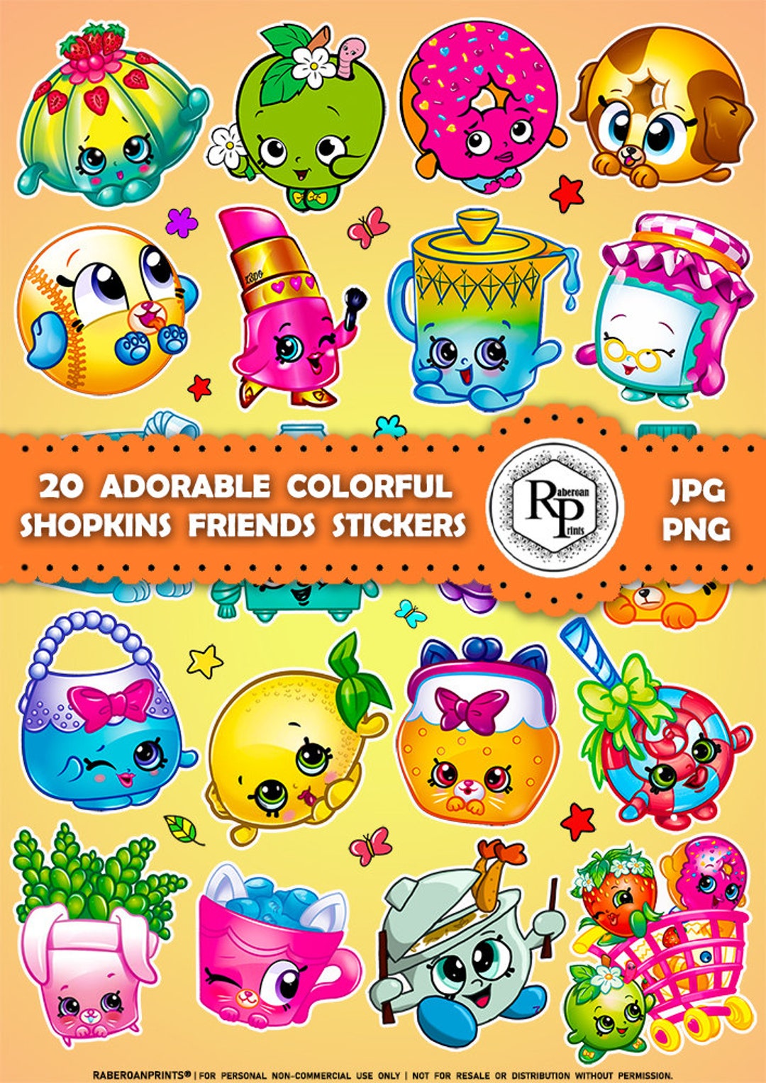 Adorable Shopkins Characters ONE (1) Stickers Sheet, Print &amp; Cut - PNG ...