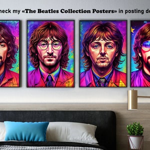 The Beatles Psychedelic Wall Art Prints | Poster | DIGITAL PRINTS Home Decor, Pop Art Wall Art, Lennon, McCartney, Starr, Harrison Poster
