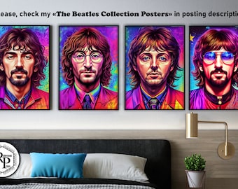 Die Beatles Psychedelic Wall Art Prints | Poster | DIGITAL PRINTS Home Decor, Pop Art Wandkunst, Lennon, McCartney, Starr, Harrison Poster